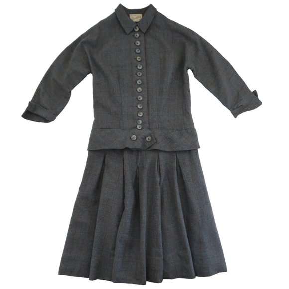 vtg 40s BEN REIG drop waist wool dress fits M Glen Plaid